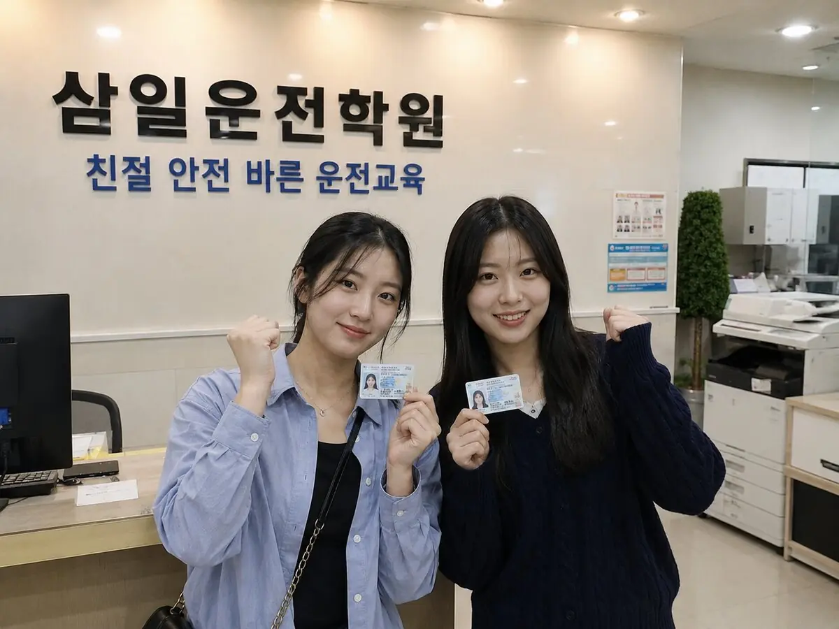 운전면허증을 손에 든 수강생